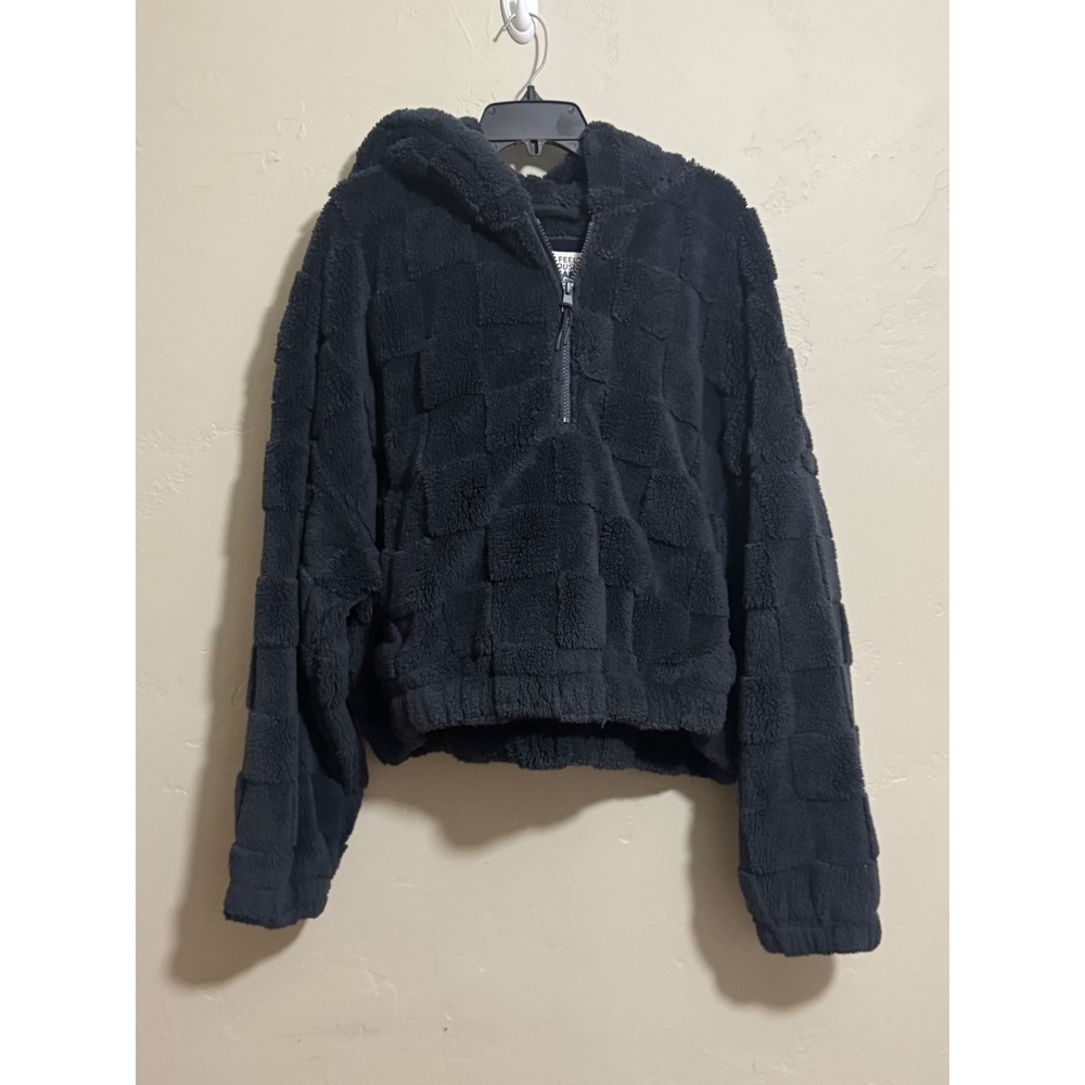 American Eagle Sherpa Hoodie Womens XXL Black Huggable 1/4 Zip Fleece
